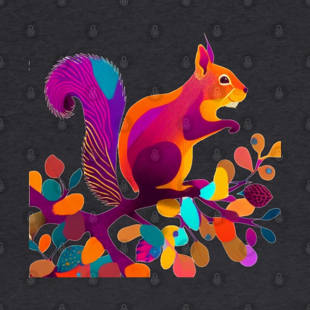 A whimsical, colorful squirrel perched on a branch by karma-stuff